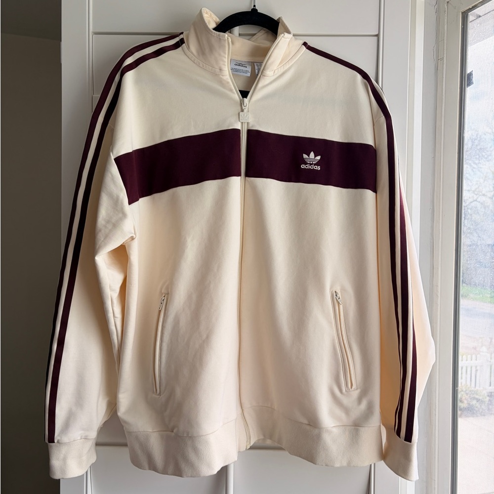 adidas Cream and Burgundy Track Jacket
